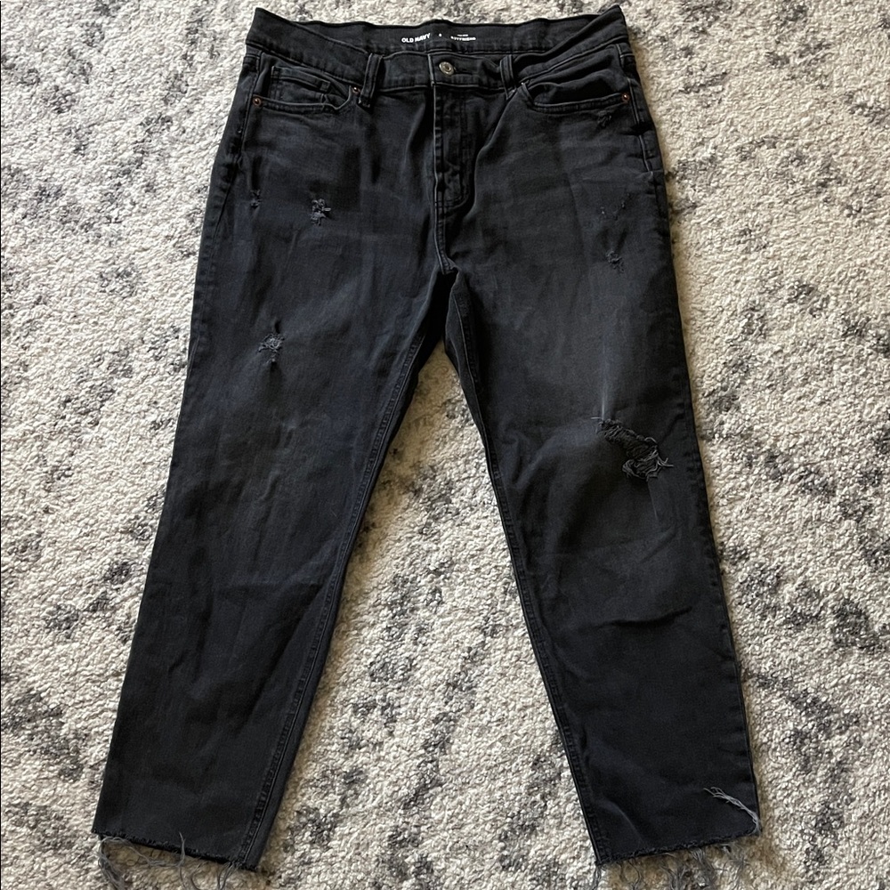 Old Navy Women's Black Distressed Boyfriend Jeans